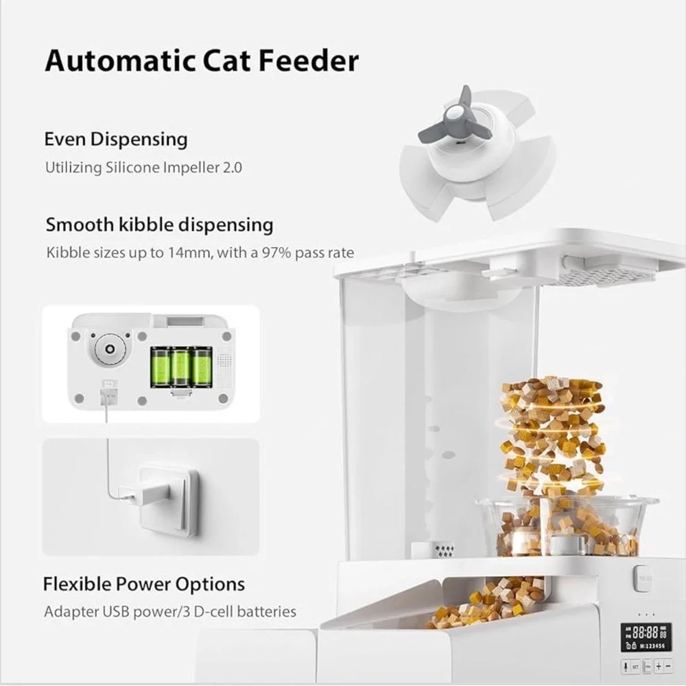 Automatic Cat Feeder and Water Dispenser, 4L Cat Waterer & 5L Cat Food